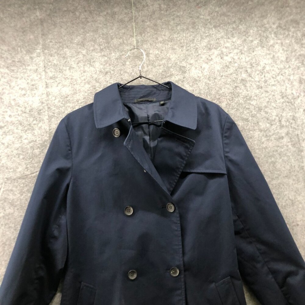 Uniqlo Belted Trench Coat Womens L Navy Blue Longline Buckle Double Breasted - Picture 3 of 8